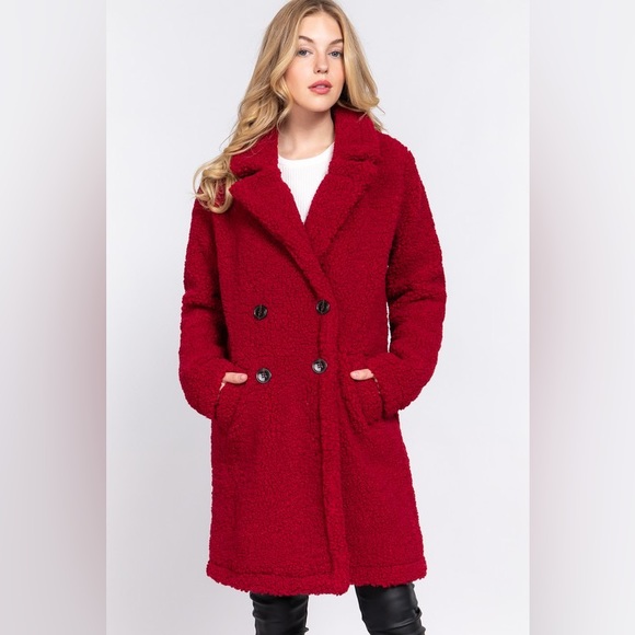 NWT! Farrah Faux Fur Teddy Peacoat Coat in Red Sizes S, M, L, Available - Picture 5 of 5